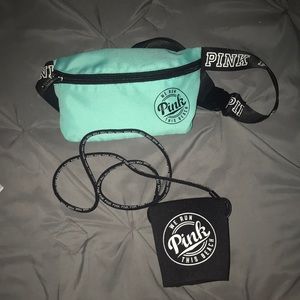 Pink fanny pack with drink koozie